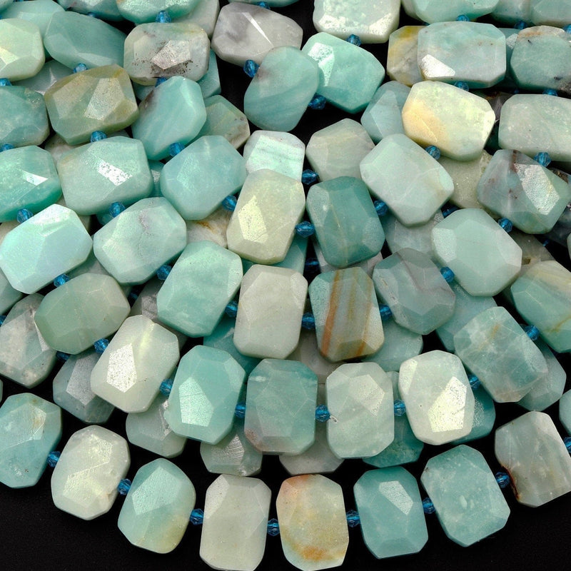 Natural Amazonite Beads Faceted Rectangle Nugget Center Drilled  Flat Cushion Octagon Blue Amazonite Bead 16" Strand