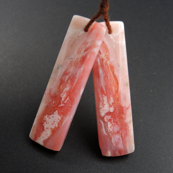 Drilled Peruvian Pink Opal Earring Pair Rectangle Cabochon Cab Pair Drilled Matched Earrings Symmetrical Bead Pair E2816