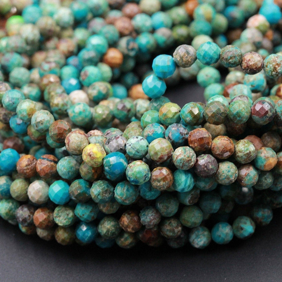 Natural Turquoise 5mm Faceted Round Beads Real Genuine Natural Blue Green Brown Turquoise Micro Faceted Laser Diamond Cut 16" Strand