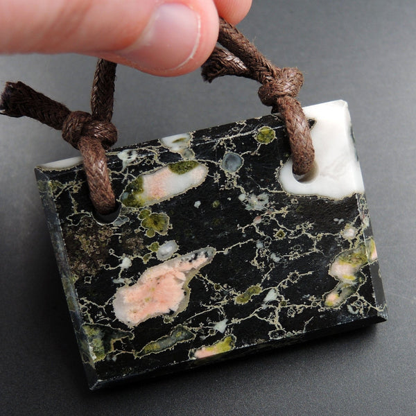Natural Cherry Blossom Jasper Pendant Drilled Beveled Rectangle Pendant Large Two Hole Pendant P2096