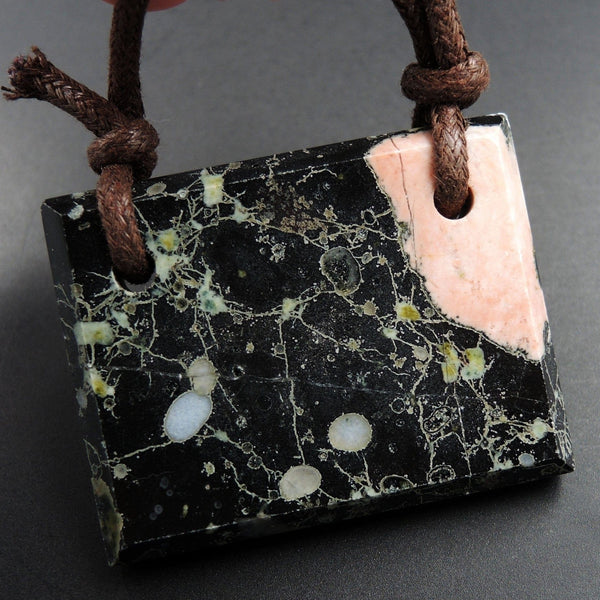 Natural Cherry Blossom Jasper Pendant Drilled Beveled Rectangle Pendant Large Two Hole Pendant P2093