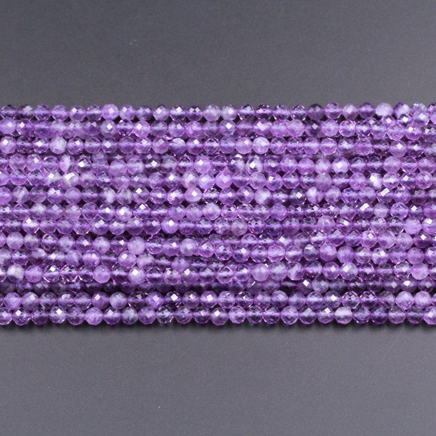 Gorgeous Faceted Natural Amethyst Round Beads 5mm Miro Faceted Genuine Natural Purple Amethyst Gemstone Beads High Quality 16" Strand