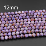 A Grade Natural Charoite Round Beads Purple Russian Charoite 6mm Round 8mm Round 10mm 12mm 14mm W Orange Garnet Matrix beads 16" Strand