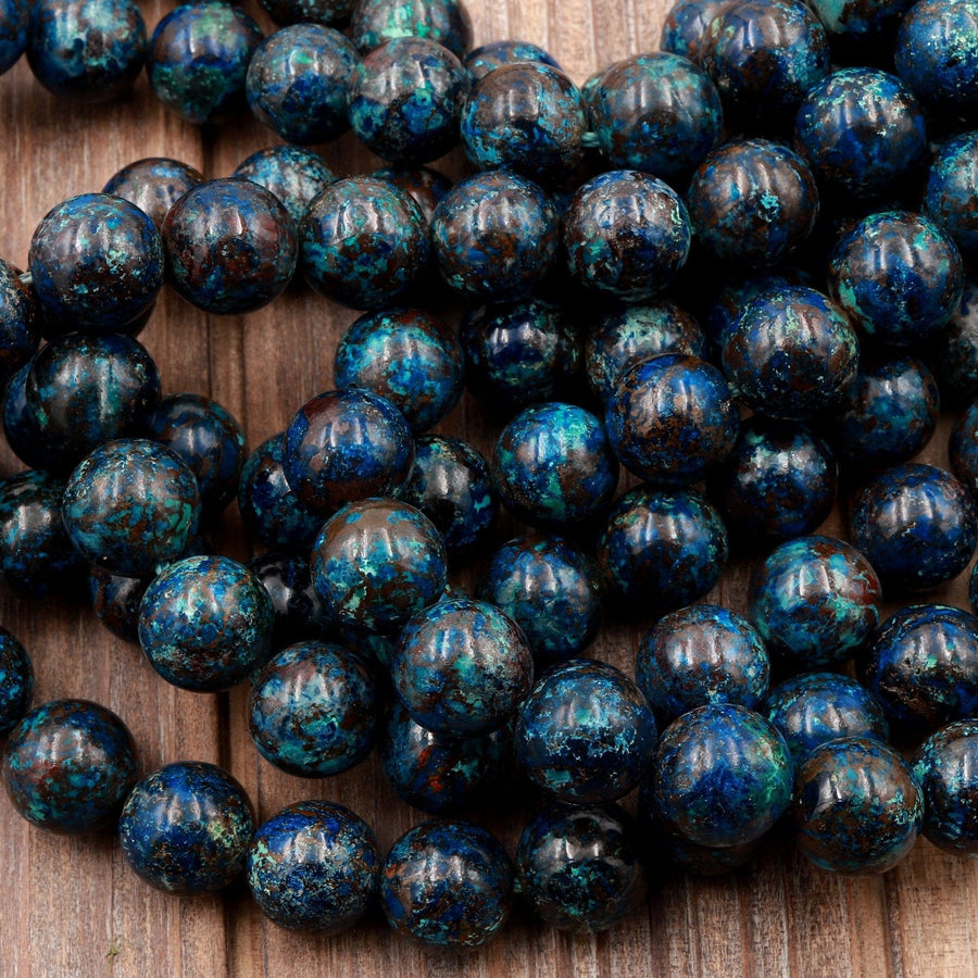 Rare Natural Shattuckite 10mm Beads Round Blue Azurite Chrysocolla Gemstone From Arizona 16" Strand