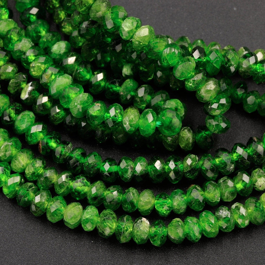 Natural Green Chrome Diopside Beads Faceted 4mm Rondelle Real Genuine Chrome Diopside Gemstone 16" Strand