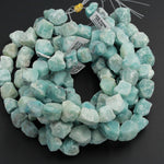 Large Chunky Natural Amazonite Nuggets Rough Raw Matte Amazonite Beads Organic Free Form Hand Hammered Sea Green Blue Gemstone 16" Strand