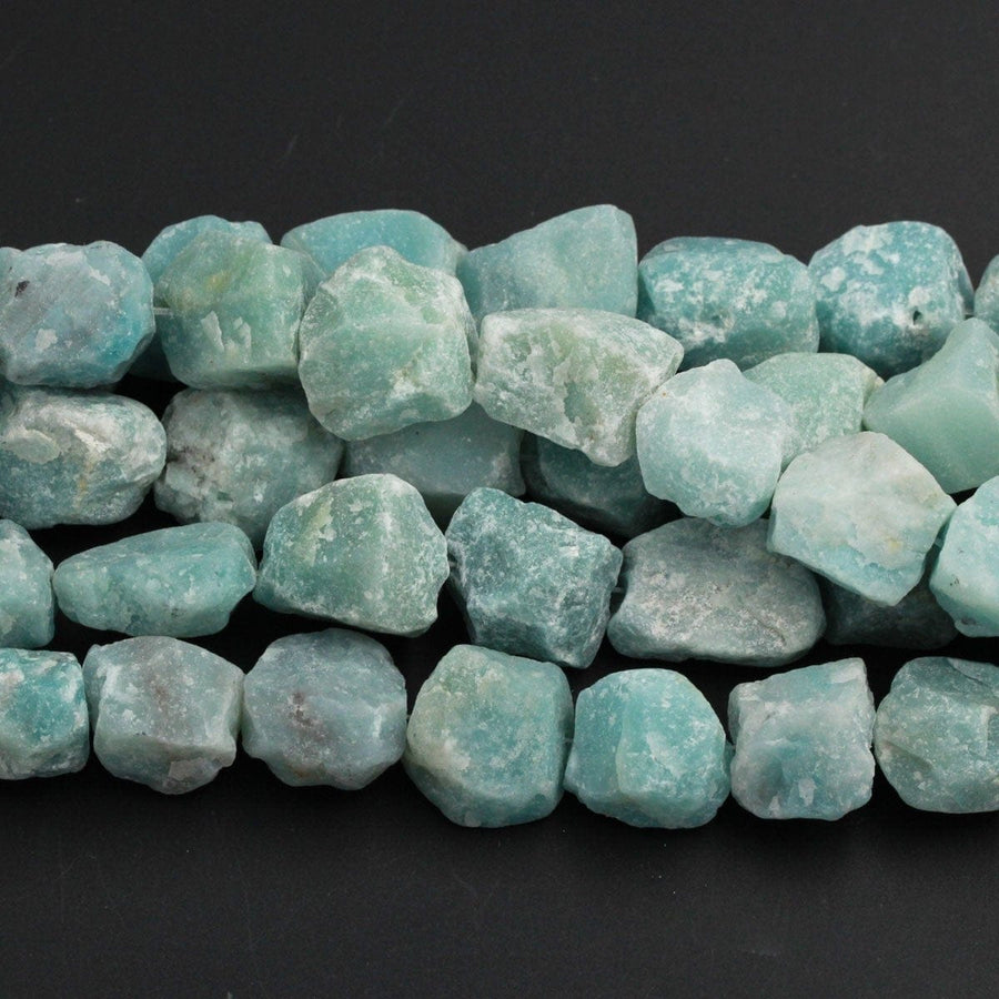 Large Chunky Natural Amazonite Nuggets Rough Raw Matte Amazonite Beads Organic Free Form Hand Hammered Sea Green Blue Gemstone 16" Strand