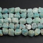 Large Chunky Natural Amazonite Nuggets Rough Raw Matte Amazonite Beads Organic Free Form Hand Hammered Sea Green Blue Gemstone 16" Strand