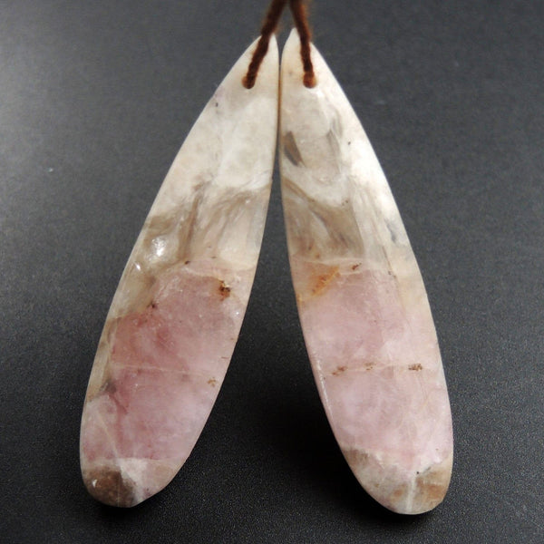 Natural Pink Tourmaline in Quartz Teardrop Cabochon Cab Pair Drilled Matched Earring Pair E3398
