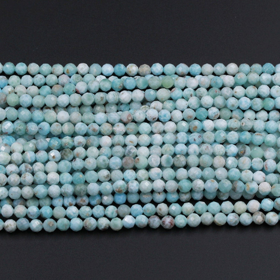 Natural Larimar Beads Micro Faceted Small 3mm Faceted 5mm Faceted Round Beads Genuine Natural Blue Larimar Gemstone A Grade 16" Strand