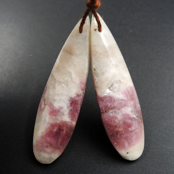 Natural Pink Tourmaline in Quartz Teardrop Cabochon Cab Pair Drilled Matched Earring Pair E3394