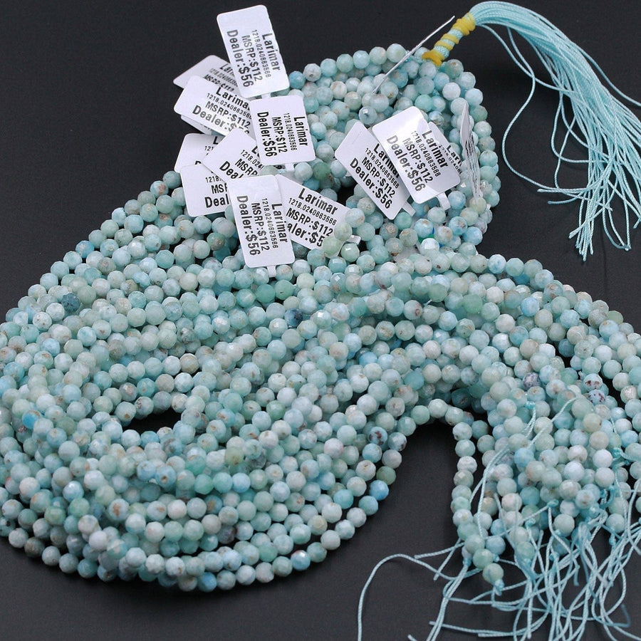 Natural Larimar Beads Micro Faceted Small 3mm Faceted 5mm Faceted Round Beads Genuine Natural Blue Larimar Gemstone A Grade 16" Strand