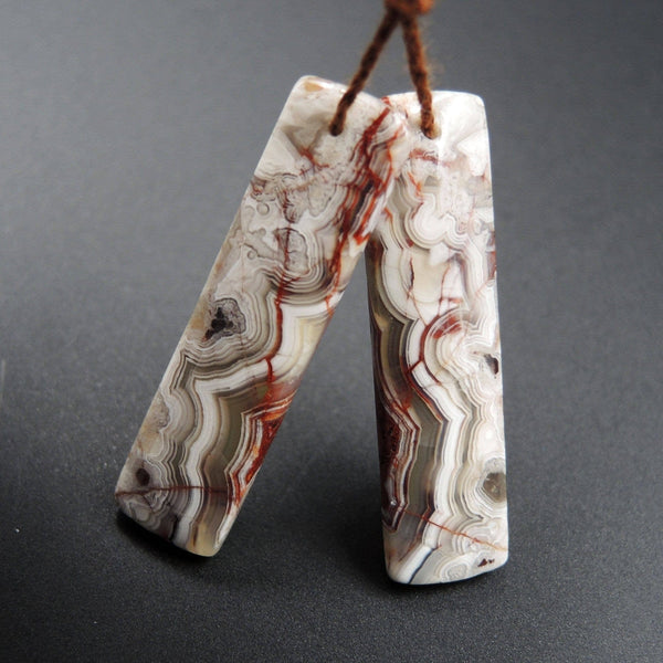 Natural Laguna Lace Agate Earring Pair Rectangle Cabochon Cab Drilled Matched Earrings Bead Pair E1905