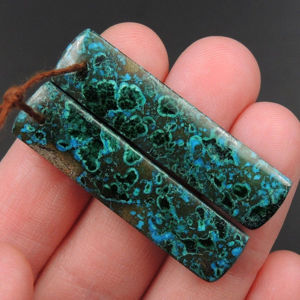Shattuckite Earring Pair Cabochon Cab Pair Drilled Rectangle Matched Earrings Bead Pair Natural Chrysocolla Azurite Malachite E3384