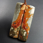 Drilled Natural Owyhee Picture Jasper Earring Pair Gemstone Drilled Cabochon Cab Pair Rectangle Matched Earring Bead Pair From Oregon E3363