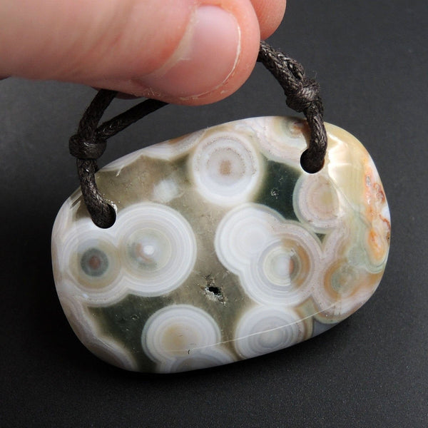 Ocean Jasper Pendant Natural Ocean Jasper Pendant Yellow Orange White Grey Green Drilled Two Hole Pendant P1519
