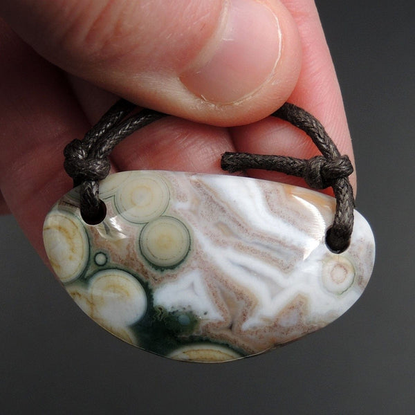 Ocean Jasper Pendant Natural Ocean Jasper Pendant Yellow Orange White Grey Green Drilled Two Hole Pendant P1508