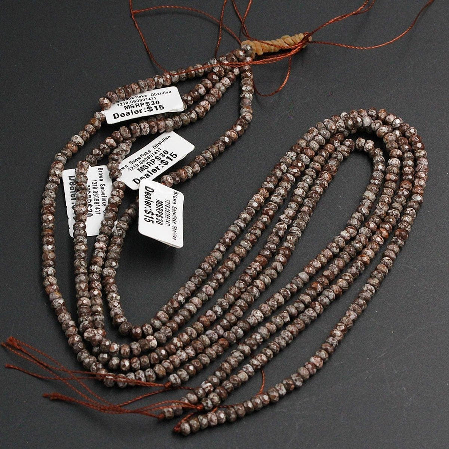 Natural Brown Snowflake Obsidian Small Faceted 4mm Rondelle Beads 4x2mm Rondelle Earthy Brown Gemstone 16" Strand