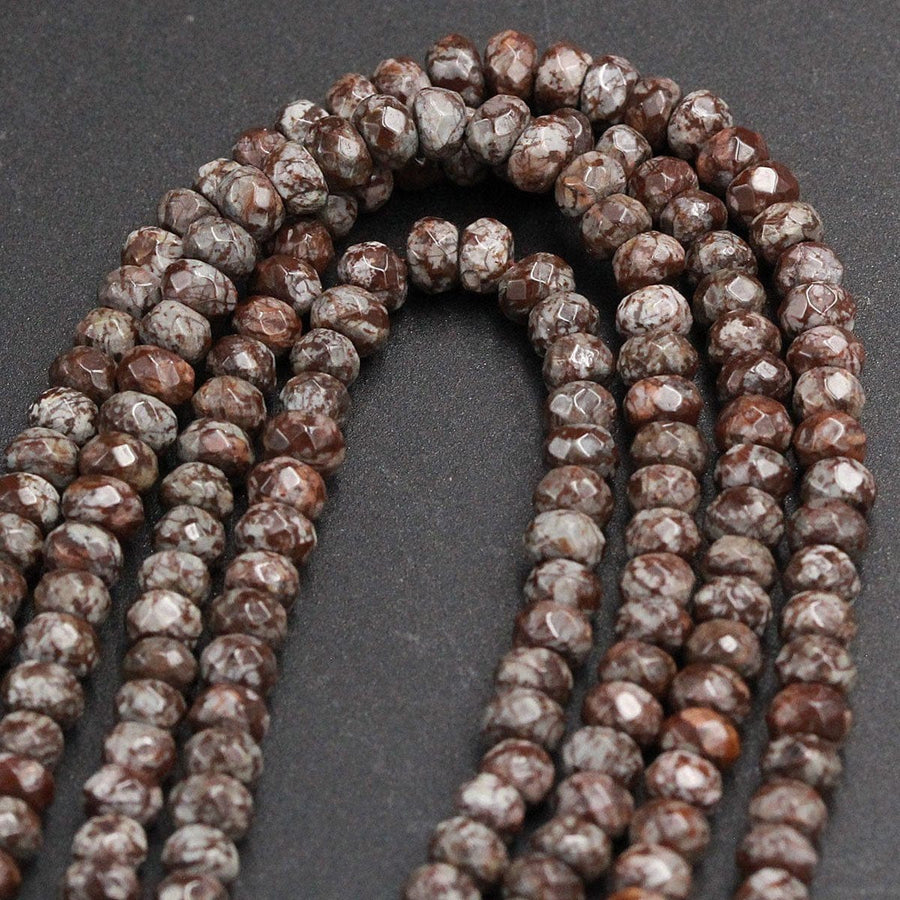 Natural Brown Snowflake Obsidian Small Faceted 4mm Rondelle Beads 4x2mm Rondelle Earthy Brown Gemstone 16" Strand