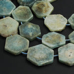 Large Natural Raw Aquamarine Hexagon Slice Beads Nuggets Freeform Star Cut Blue Green Gemstone Earthy Beads Organic Cut Beads 16" Strand