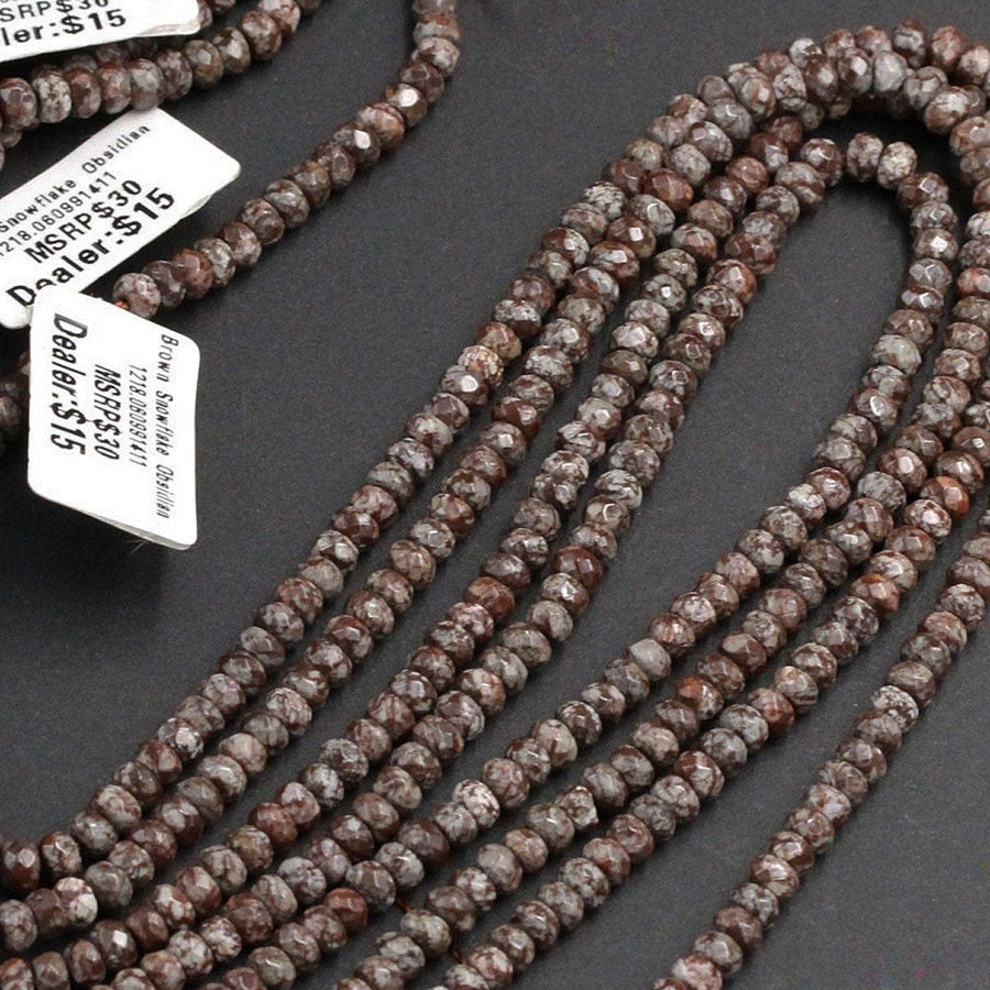 Natural Brown Snowflake Obsidian Small Faceted 4mm Rondelle Beads 4x2mm Rondelle Earthy Brown Gemstone 16" Strand