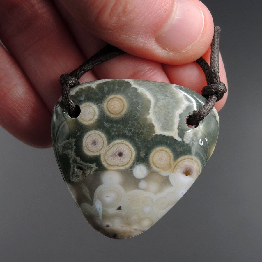 Ocean Jasper Pendant Natural Ocean Jasper Pendant Yellow Orange White Grey Green Drilled Two Hole Pendant P1510