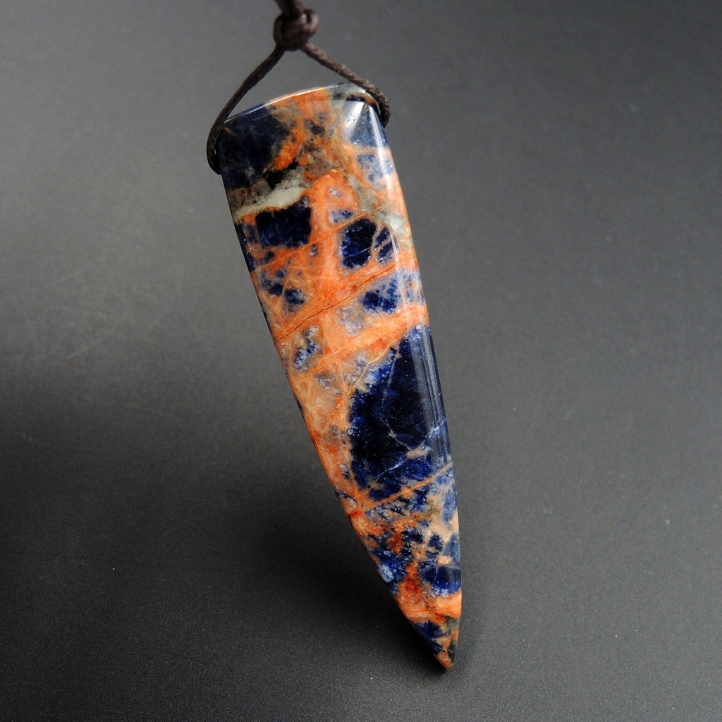 Orange Sodalite Pendant Drilled Dagger Natural Stone Statement Pendant P1487