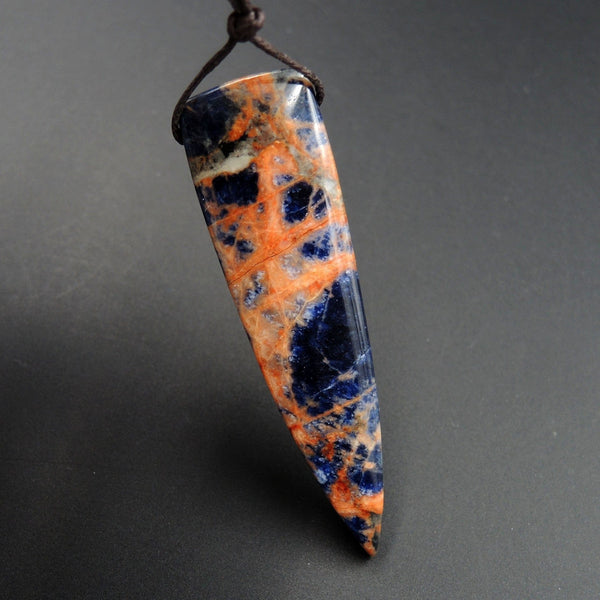 Orange Sodalite Pendant Drilled Dagger Natural Stone Statement Pendant P1487