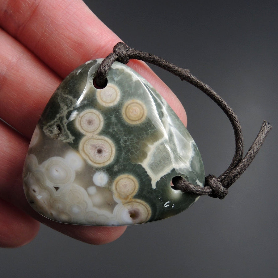 Ocean Jasper Pendant Natural Ocean Jasper Pendant Yellow Orange White Grey Green Drilled Two Hole Pendant P1510