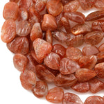 Natural Sunstone Beads Flat Nugget Slices Freeform Real Genuine Fiery Orange Red Sunstone Gemstone 16" Strand