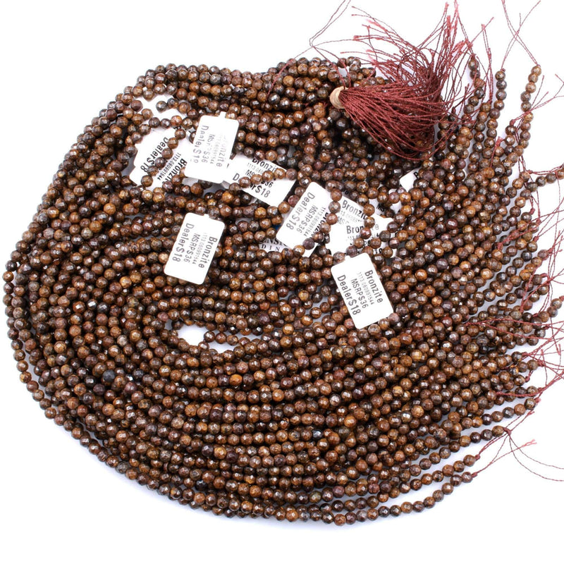 Natural Bronzite Beads Faceted 4mm Round High Quality A Grade 16" Strand