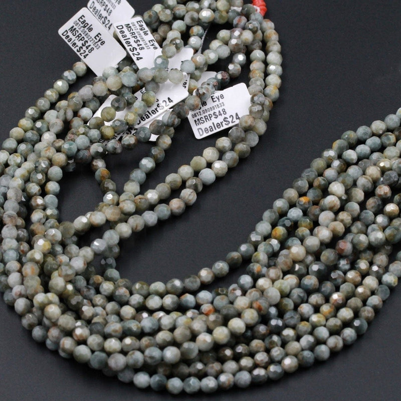 Eagle Eye Beads Faceted 6mm Round Beads Natural Chatoyant Silvery Grey Slate Earthy High Quality Wholesale 16" Strand