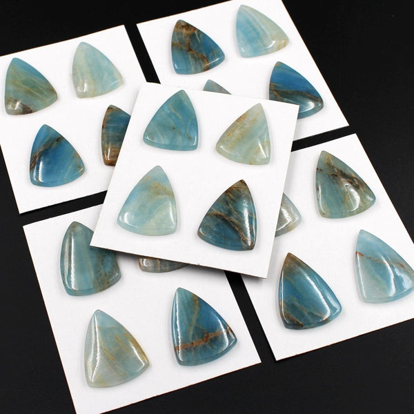 Rare Natural Blue Calcite Cabochon Cab Pendants Undrilled Creative Long Triangle Modern Cut Wholesale Bulk Discount