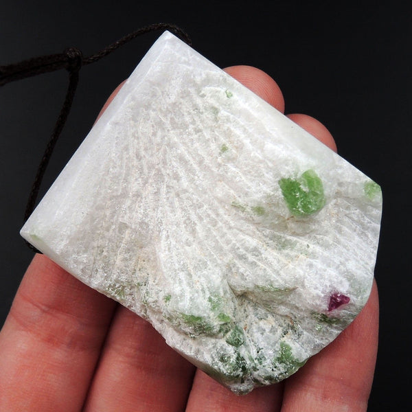 Natural Red Ruby Gemstone in Pristine White Quartz  Green Chrome Diopside Druzy Drusy Pendant Drilled Designer Pendant P2075