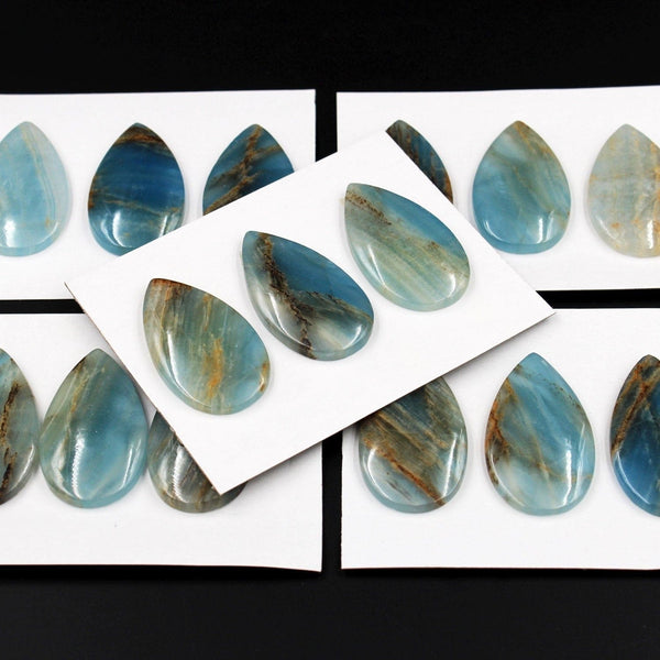 Rare Natural Blue Calcite Cabochon Cab Pendants Undrilled Creative Long Rectangle Modern Cushion Rectangular Cut Wholesale Bulk Discount
