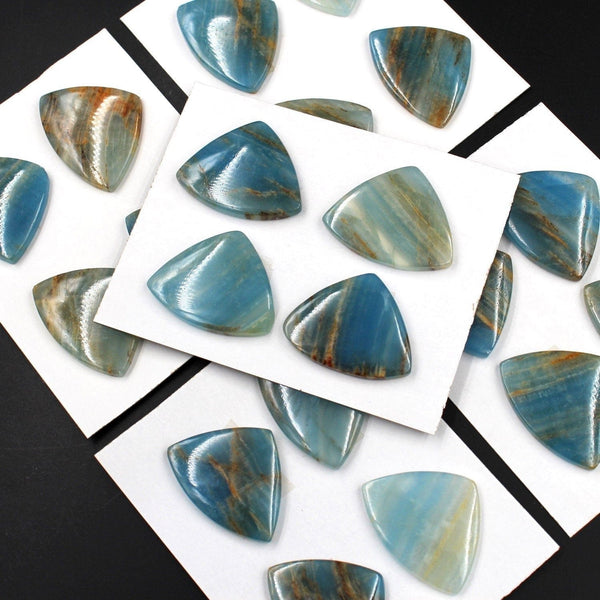 Rare Natural Blue Calcite Cabochon Cab Pendants Undrilled Creative Short Triangle Modern Cut Wholesale Bulk Discount