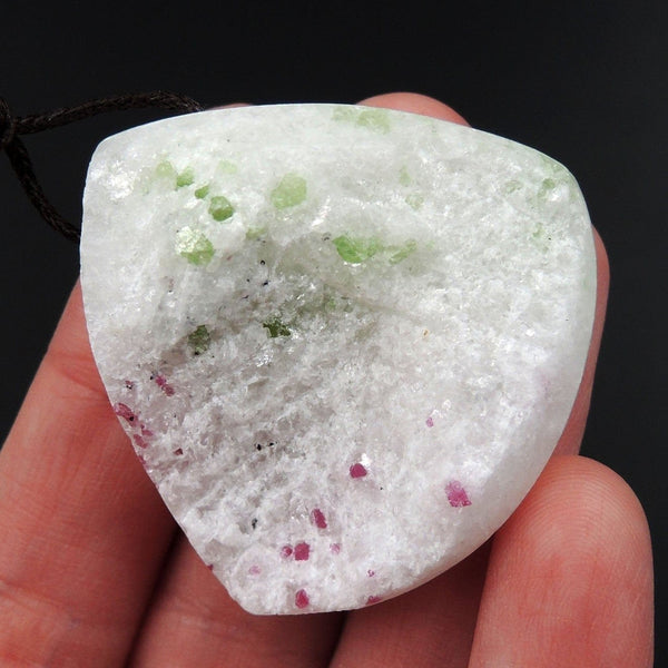 Natural Red Ruby Gemstone in Pristine White Quartz  Green Chrome Diopside Druzy Drusy Pendant Drilled Designer Pendant P2076