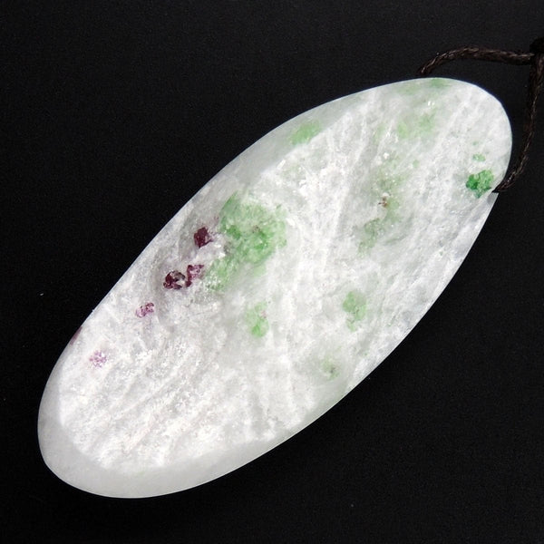 Natural Red Ruby Gemstone in Pristine White Quartz  Green Chrome Diopside Druzy Drusy Pendant Drilled Designer Pendant P2074