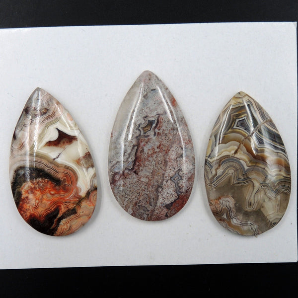 Undrilled Natural Laguna Lace Agate Pendant Cab Ring Size Cabochon Set Teardrop Pendant Shape From Mexico C360