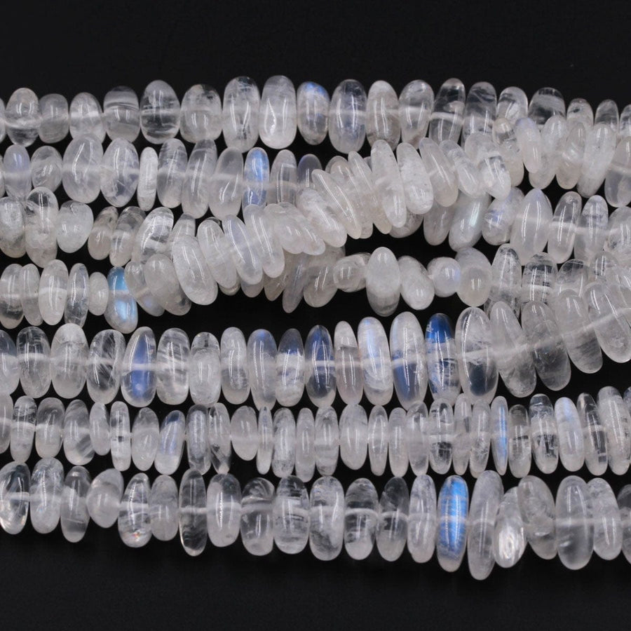 Flashy Blue Fire~ Natural Rainbow Moonstone Beads Unique Cut Irregular Freeform Nuggets Petal Long Oval Chip Thick Beads 16" Strand