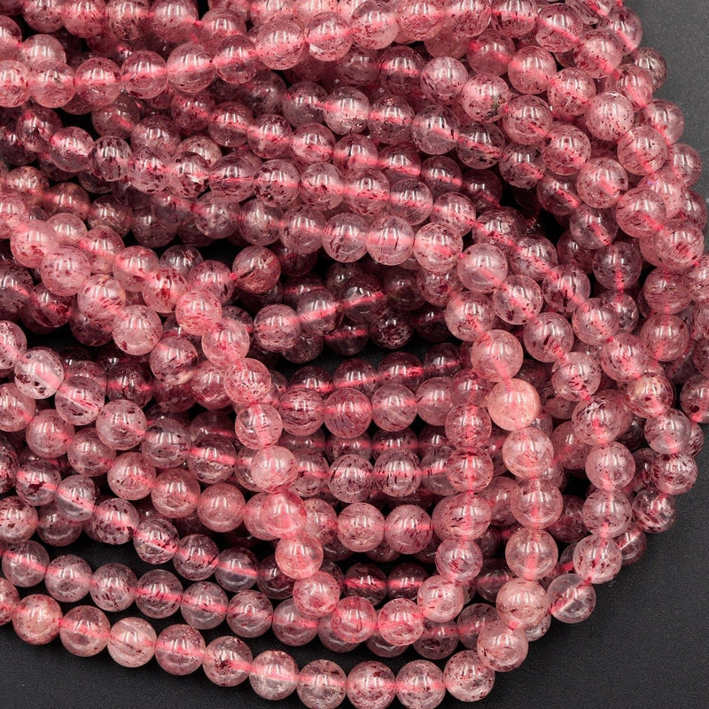 AAA Natural Strawberry Quartz 6mm 8mm 10mm Round Beads Real Genuine Natural Pink Red Quartz Extremely Translucent Gemstone Beads 16" Strand