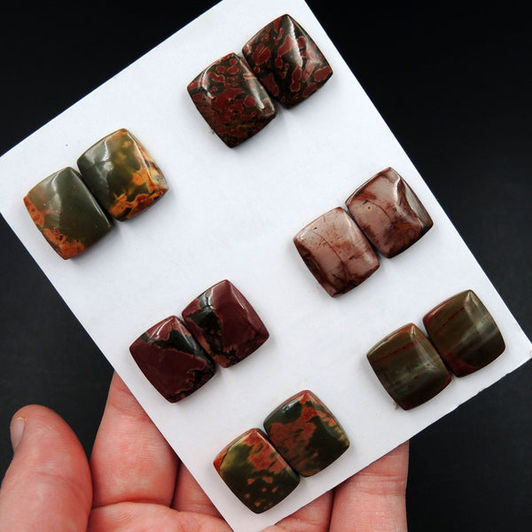 Undrilled Natural Red Creek Jasper Stone Cabochon Rectangle Matched Earring Pair Cab Picasso Jasper Cherry Creek Jasper Cabochon Set C354
