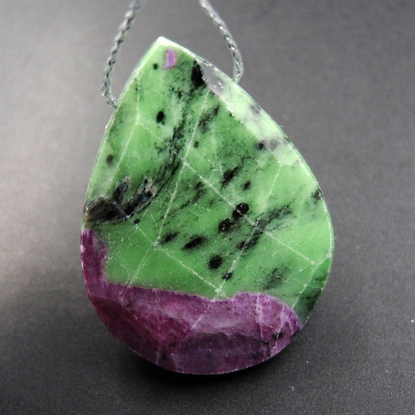 Large Natural Ruby Zoisite Pendant Faceted Teardrop Side Drilled Pendant Bead Pink Red Ruby in Green Zoisite Gemstone Pendant P2070