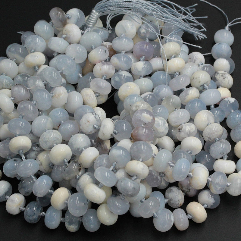 Icy! Natural Blue Angel Chalcedony Beads Rounded Rondelle Large Thick Chunky Smooth Beads 14mm Gemmy Blue Gemstone 16" Strand