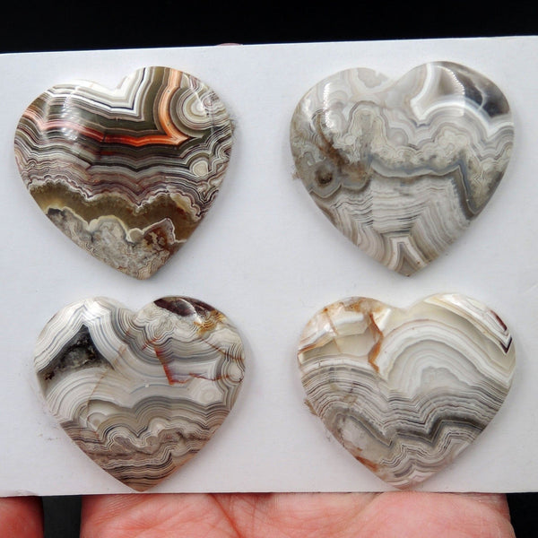 Undrilled Natural Laguna Lace Agate Pendant Cab Ring Size Cabochon Set Heart Pendant Shape From Mexico C359