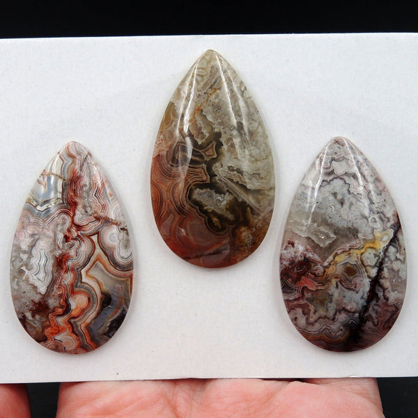 Undrilled Natural Laguna Lace Agate Pendant Cab Ring Size Cabochon Set Teardrop Pendant Shape From Mexico C361