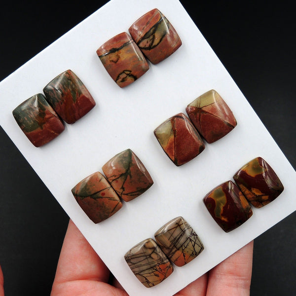 Undrilled Natural Red Creek Jasper Stone Cabochon Rectangle Matched Earring Pair Cab Picasso Jasper Cherry Creek Jasper Cabochon Set C353