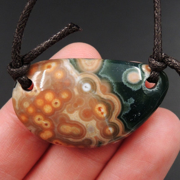 Ocean Jasper Pendant Natural Ocean Jasper Pendant Orange White Grey Green Drilled Two Hole Pendant P2064