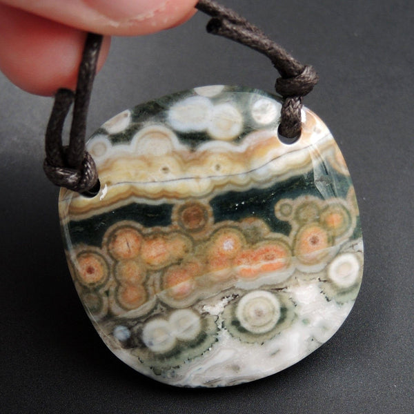 Ocean Jasper Pendant Natural Ocean Jasper Pendant Orange White Grey Green Drilled Two Hole Pendant P2060