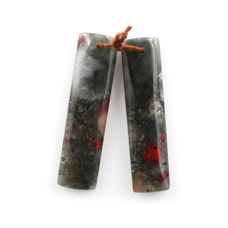 Drilled Gemstone Earring Pair Natural African Bloodstone Matched Pair Long Rectangle Earring Beads